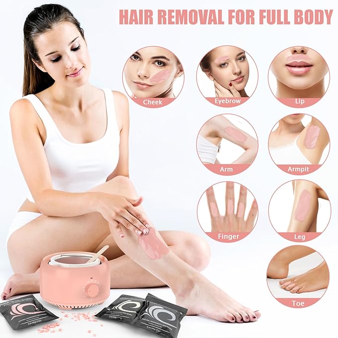 Waxing Kit - TIKESI Wax Warmer for Hair Removal, Hard Wax Kit with 14oz 5 Bags Hard Wax Beans for Full Body, Legs, Face, Eyebrows, Bikini, Brazilian Waxing Kit for Women Men