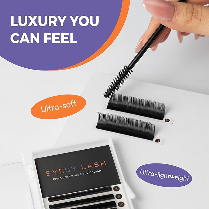 Eyesy Lash Cashmere Volume Eyelash Extensions Premium Individual Lashes - 0.07mm Thickness CC Curl 8-16mm Mixed Tray - Super Soft Matte Black Single Eyelash Easy to Fan for Professional Salon Use