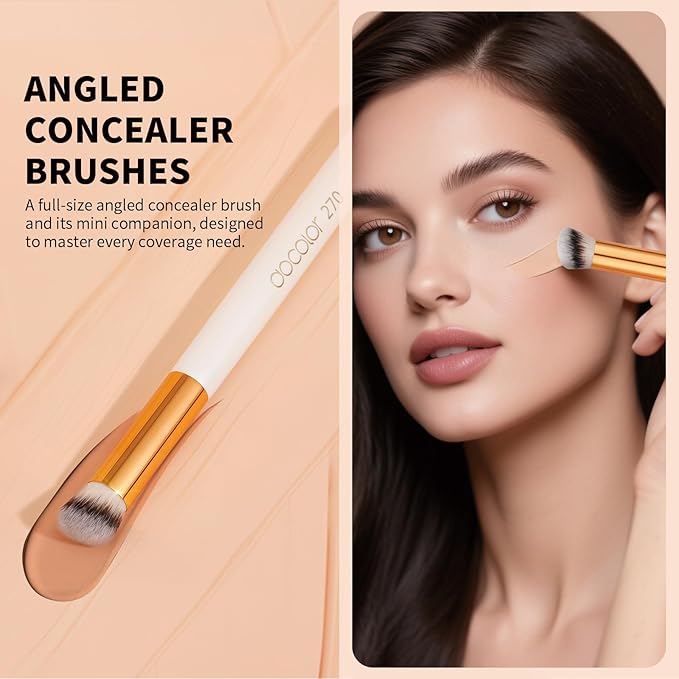 docolor Concealer Brush 270 Angled Concealer Brushes Under Eye Mini Angled Flat Top Kabuki Nose Contour Brush for Concealing Blending Setting