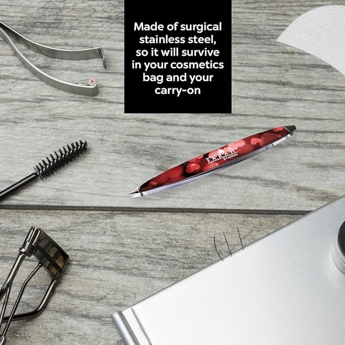 F.A.R.A.H Z-Tweeze Professional Stainless Steel Dual Ended Precision Tweezers - Heart Collection (Red Heart to Heart)