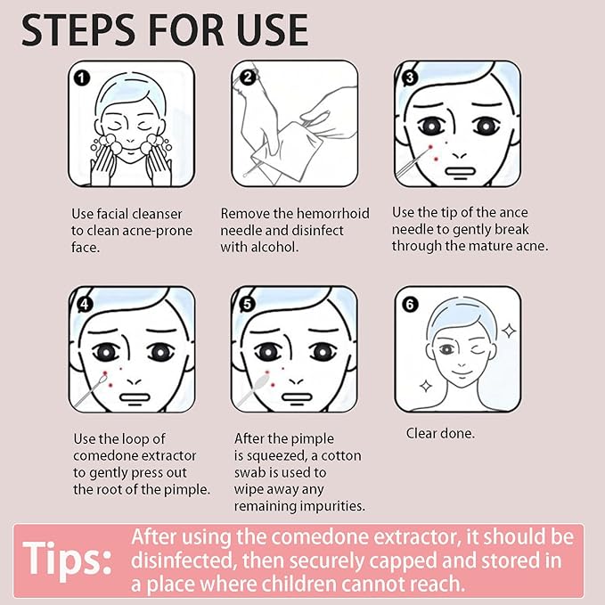 2-in-1 Professional Stainless Steel Acne Removal Needle, Whitehead & Blackhead Remover Tool, Pimples Comedone Extractor Removal Tool, Double Ended Needle with Cap Removal for Nose Face Tools(Sliver)