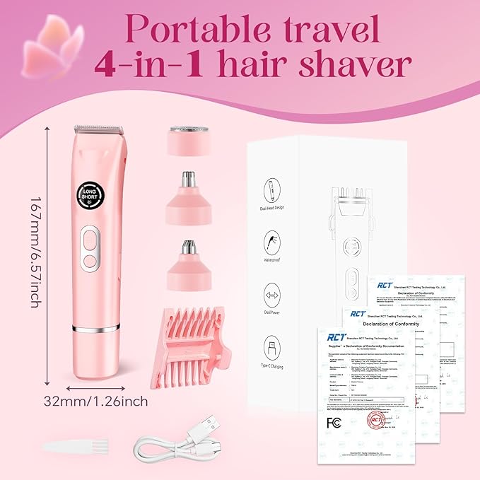 Bikini Trimmer for Women|Hair Removal Shaver - Painless Electric Razor, Cordless Body Shaver for Travel, Replaceable Lady Facial Razor|Trim Nasal/Eyebrows, IPX7 Waterproof&Easy Cleaning, Ceramic Blade