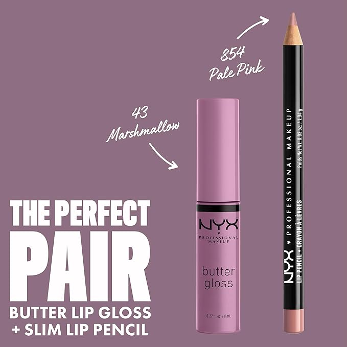 NYX PROFESSIONAL MAKEUP Butter Gloss, Non-Sticky Lip Gloss - Marshmallow (Muted Lilac) (Pack of 2)