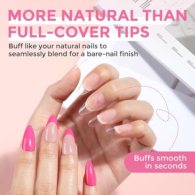 Medium Almond Gel Nail Tips: 360Pcs Half Cover Nail Tips Almond Shape Soft Gel Tips 12 Sizes Half Matte Clear False Nails with Handles for Pre-shape Acrylic Press on Nails Extension DIY Home Salon