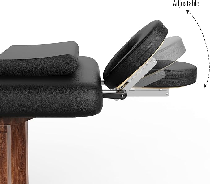 Stationary Massage Table with Adjustable Height Legs and Backrest for Treatment, Physical Therapy, Spa Facial Professional Massage Bed, Black PU Leather - 700LBS Load, Heavy Duty Wood Frame