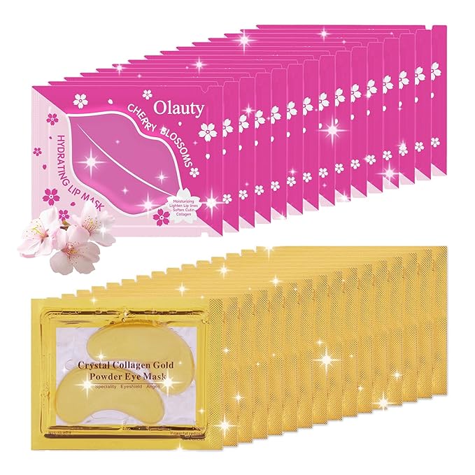 30 Pairs Lip Masks & Eye Mask, 24K Gold Gel Crystal Collagen Eye Patches for Puffy Eyes and Dark Circles Eyes, Effectively Nourishes the Lip & Eye Skin, Reducing Wrinkles and Fine Lines