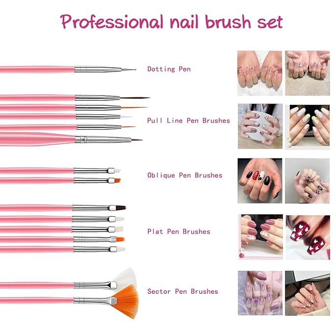 71 in 1 Nail Art Brushes Set with Resin Nail Art Palette, 50 Pcs Clear Nail Swatch Sticks, 5 Pcs Nail Dotting Pens, Nail Tech Supplies Tools for Nail Art