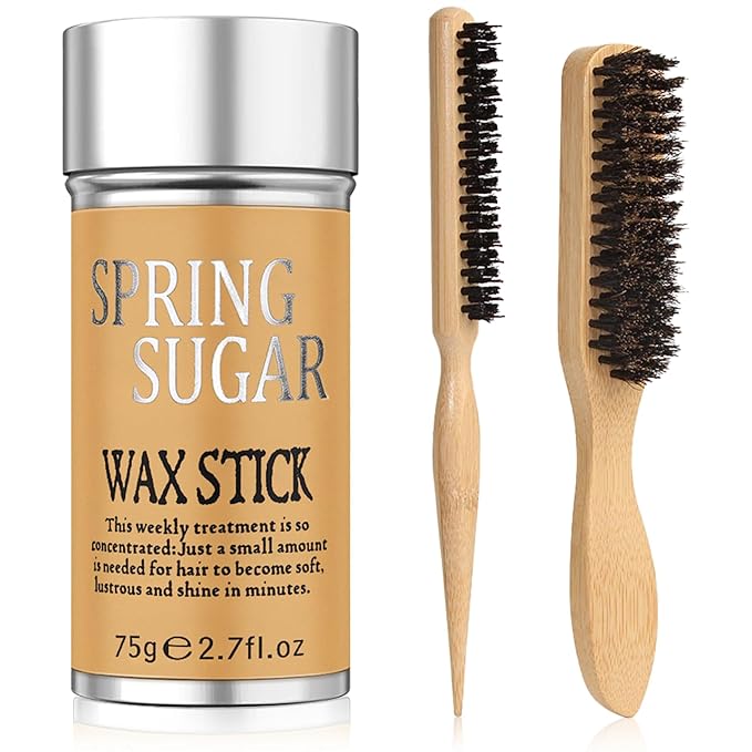 Hair Wax Stick & Boar Bristle Hair Brush – Edge Control & Flyaway Tamer Slick Back Hair Brush for Women Men Kids, Suitable for All Hair Types, Sleek Styles, Ponytails, Buns & Baby Hairs