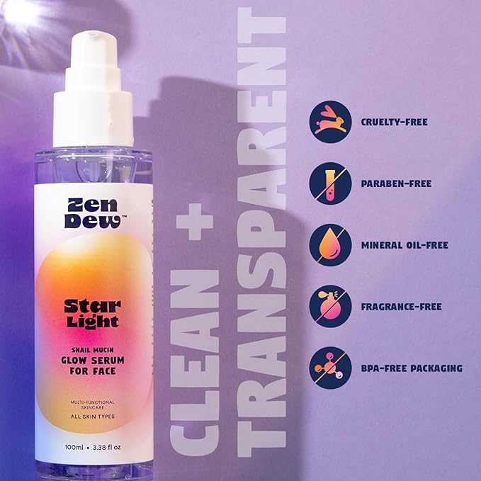 Star Light Snail Mucin Face Serum with Blue Light Skin Defense, 3.38 Oz – Silky Smooth Korean Glow Serum that Restores Moisture and Leaves Skin Brighter, Plumper, Soothed and Smooth