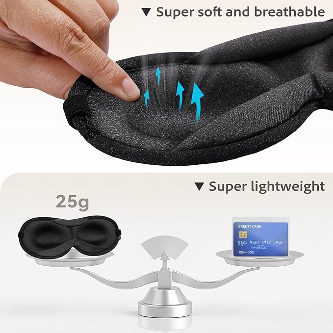 Slim 3D Sleep Mask for Side Sleepers, Blackout Sleeping Maskfor Men Women, Zero Eye Pressure, Ultra Soft Eye Masks for Sleeping, Perfect for Travel, Nap, Meditation, Airplane (Black)