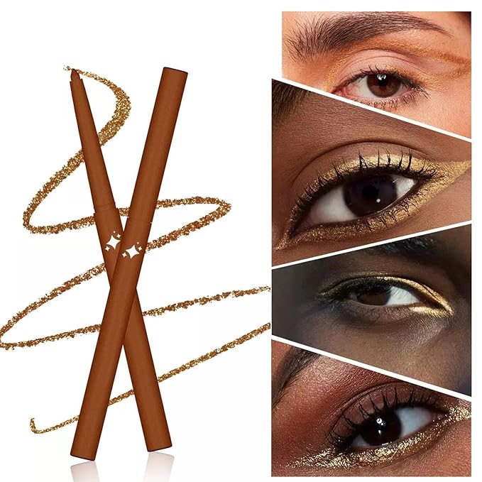 Bronze Eyeliner Waterproof Retractable Bronze Eyeliner Pencil Smudge-proof Long Lasting Hypoallergenic (10# brown yellow shimmer)