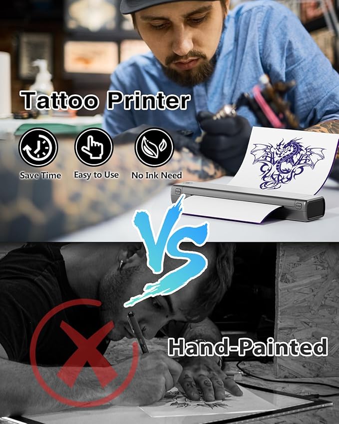Phomemo Bluetooth Tattoo Stencil Printer, Thermal Tattoo Transfer Machine for Artists & Beginners, Compatible with Phone & PC, with Storage Case & 10Pcs Free Transfer Paper, Grey
