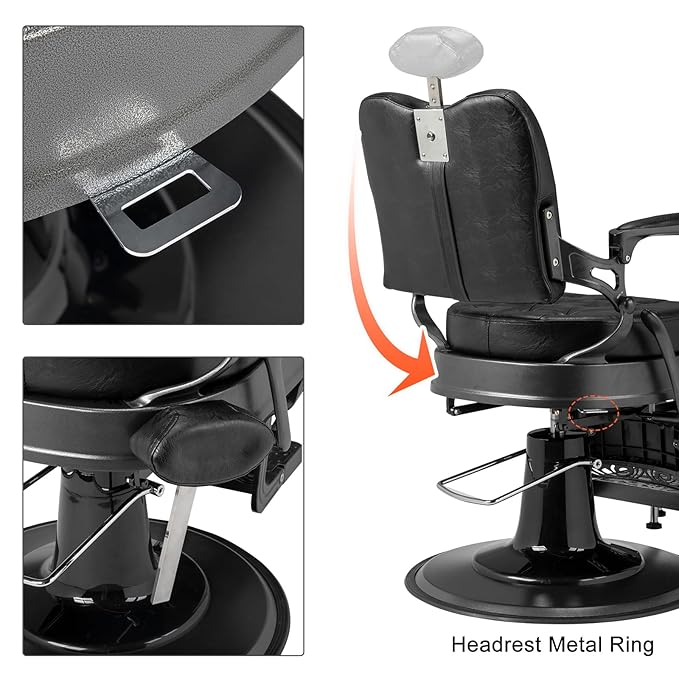 Winado Heavy Duty Vintage Recline Barber Chair Hydraulic with Headrest, Supports up to 700lbs & 360° Rotatable, Professional Salon Beauty Spa Shampoo Equipment (Square Backrest)