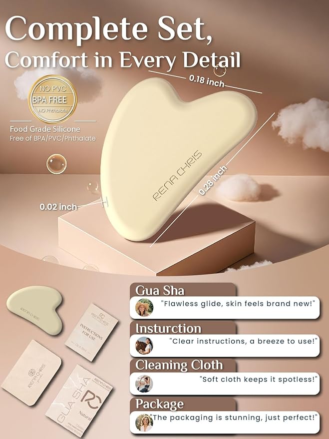 Rena Chris Gua Sha Facial Tools: Soft Silicone Guasha Tool for Face Acupuncture Therapy, Facial Massager for Jawline Sculpting and Puffiness Reducing (Peach)