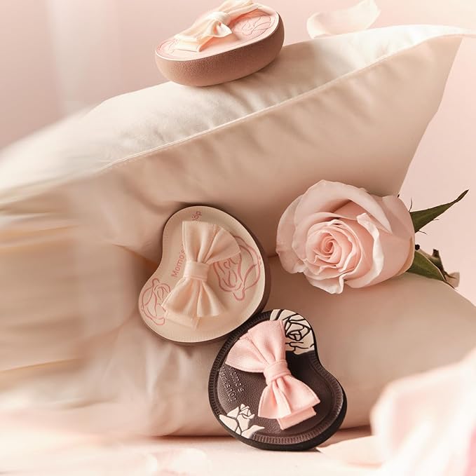 Heart-Shaped Makeup Sponge,Firm Bounce Rubycell, Foundation Sponge with Bow Tie Strap, for Precision Blending of Concealer/Cream Products, 3-Colors,Travel Friendly & Reusable & Storage Case