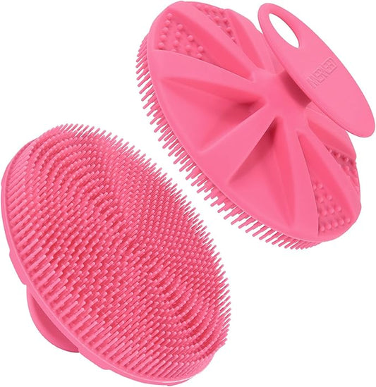 INNERNEED Food-Grade Soft Silicone Body Scrubber Shower Brush Handheld Cleansing Skin Brush, Gentle Exfoliating and Lather Well (Pink)