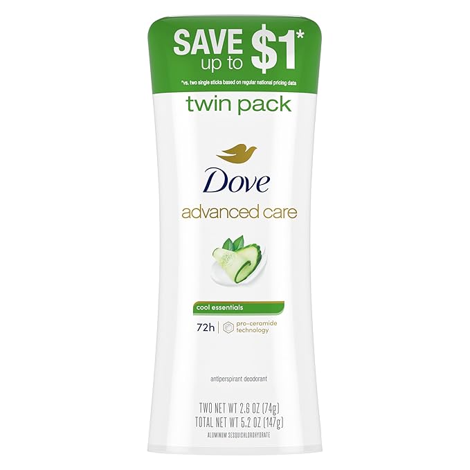 Dove Advanced Care Antiperspirant Deodorant Stick for Women Cool Essentials For 48 Hour Protection And Soft And Comfortable Underarms, 2.6 oz 2 Count