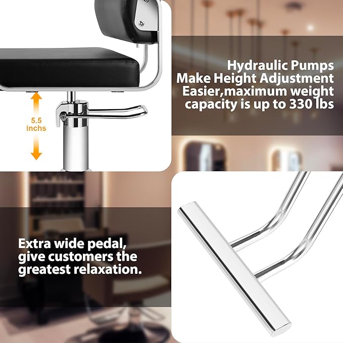 Salon Chairs for Hair Stylist Chair Hydraulic Pump Hair Salon Chair 360 Degree Rotating Barber Chair, Spa Beauty Equipment for Hair Stylists, Tattoo Artists, Cosmetologists (Silvery)