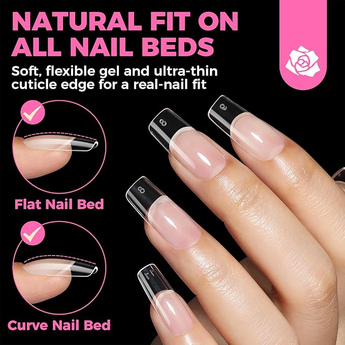 UNA GELLA Square Fake Nails, 504pcs Gel Nail Tips Clear Press on Nails Pre-shape for Full Cover Square Nails French False Nails For Nail Extension Nail Art Home DIY 12 Sizes False Gelly Tips
