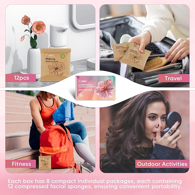 AIDEA 96Count Compressed Facial Sponges White, Reusable Makeup Remover Pads, Travel Essentials, Face Cleansing Pads, Natural Cellulose Cosmetic Spa Sponges for Facial Cleansing, Exfoliating Pads