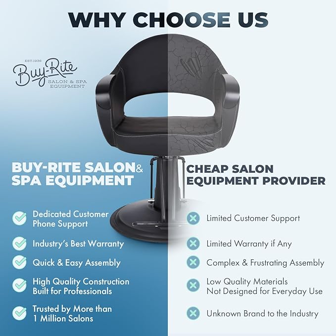 Buy-Rite Luna Noir Styling Chair for Professional Salons & Barbers, Durable Black Metal Armrests, Intricate Stitch Pattern, YLG-356-BLK (Black Standard Base)