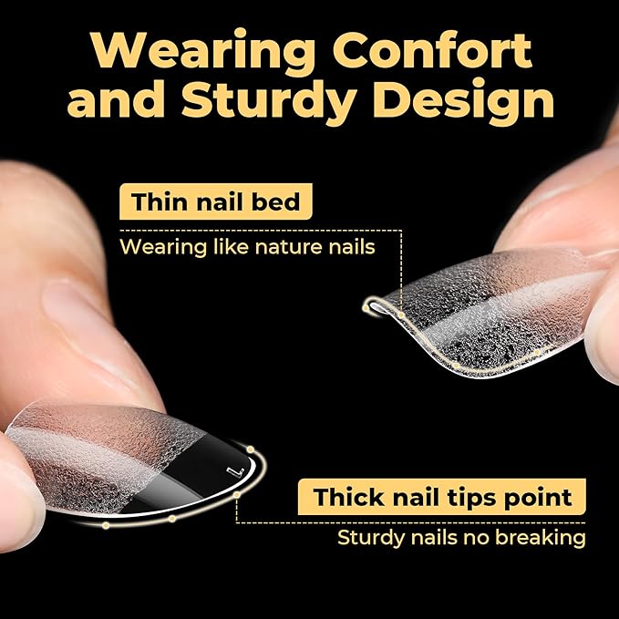 UNA GELLA 600Pcs Short Oval Almond Gel Nail Tips, Round Almond Press on Nails Pre-shaped Soft Gel Clear Fake Nails Tips Full Cover for Nail Extension Home DIY Salon 12 Sizes