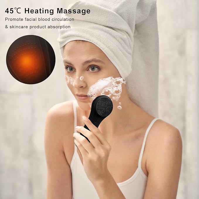 Silicone Face Scrubber Exfoliator, Silicone Face Wash Brush for Men & Women, Ipx7 Waterproof Rechargeable Facial Cleaner for Deep Cleansing, Exfoliating, Massage Face Scrubber (Black)