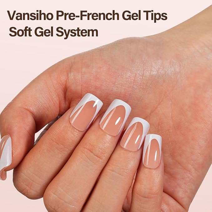 150Pcs Deep French Gel Nail Tips Brown, Vansiho French Tip Press on Nails, Short Square Nail Tips, Soft Gel Nails False Nail, Acrylic Fake Nails for Nail Art DIY 15 Sizes