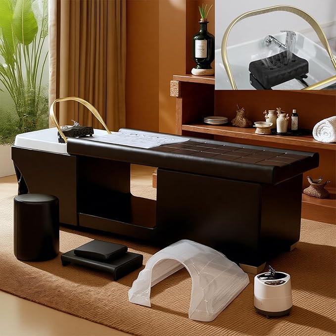 TATARTIST Head Spa Bed Shampoo Bed with Fumigation Head Therapy Massage Table Support Water Circulation Head Spa Equipment for Spa Barber Hair Beauty Salon (Black)