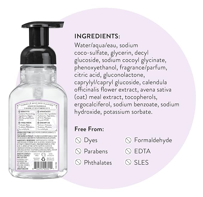 J.R. Watkins Foaming Hand Soap with Pump Dispenser, Moisturizing Foam Hand Wash, All Natural, Alcohol-Free, Cruelty-Free, USA Made, Lavender, 9 fl oz, 3 Pack