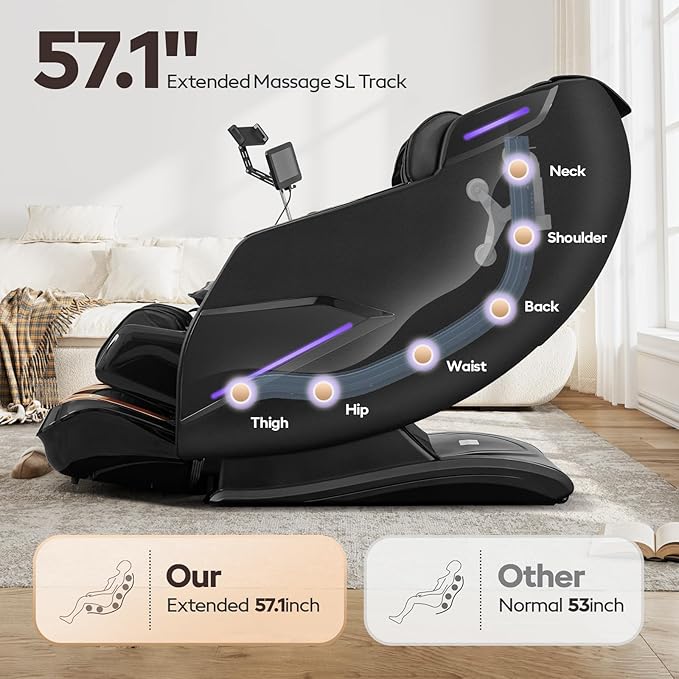 4D Massage Chairs Full Body,Zero Gravity SL-Track Shiatsu Massage Chair Recliner,Core Heating,20 Massage Techniques,Deep Yoga Stretch,Foot Rollers, Ai Voice,Touch Screen,Wireless Charging