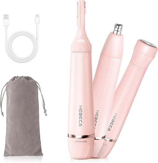 Nose Hair Trimmer for Women, 3in1 Electric Eyebrow Trimmer Waterproof Facial Hair Removal Rechargeable Hair Shaver Razor for Nose Ear Eyebrow Peach-Fuzz Lips Chin FT3001 Pink