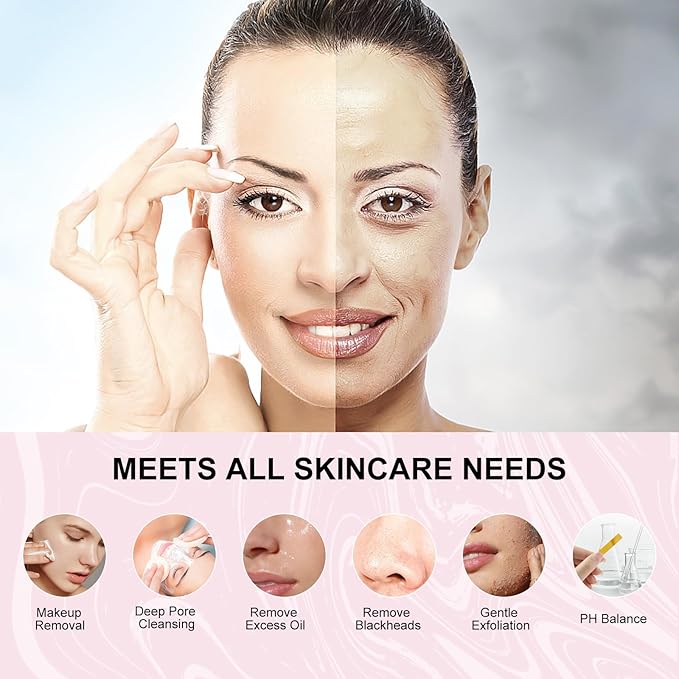 Facial Cleansing Brush, Silicone Face Scrubber Exfoliator for Men & Women, Electric Face Brush Waterproof, with 3 Speeds Adjustable for Deep Cleaning, Removing Blackhead, Facial Massaging (Pink)