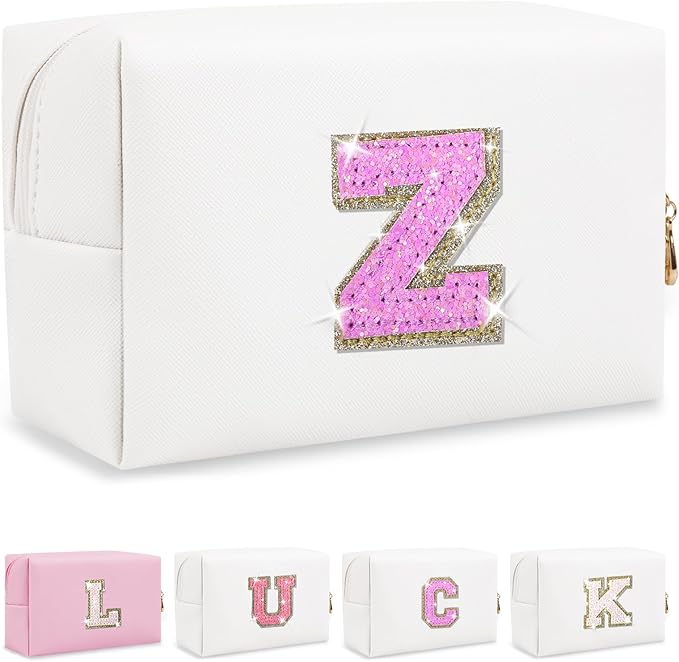 Initial letter patch makeup bag,