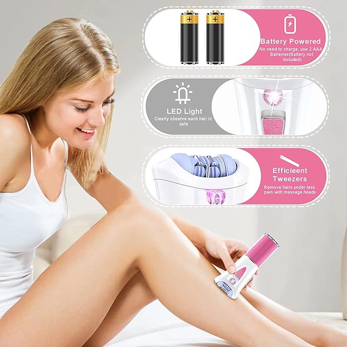 Glabrouse Skin Epilator, Epilators Hair Removal for Facial, Epilators with LED Light, Cordless Hair Removal Device, Epilator for Women, Facial Hair Removal for Bikini Arm Legs Armpits