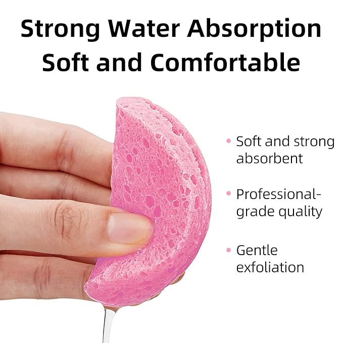 50-Count Compressed Facial Sponges|Kickleen 100% Natural Cellulose Cosmetic Spa Sponges for Daily Facial Cleansing|Makeup and Mask Removal|Exfoliating|Skin Massage|Pore Exfoliation (50 Count (Pink))