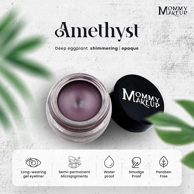 Mommy Makeup Waterproof Stay Put Gel Eyeliner Pot with Micropigments - Smudge-Proof, Long Lasting, Highly Pigmented Cream Eye Liner, 0.14 oz (Amethyst)