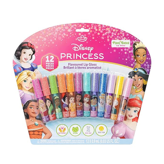 Disney Princess 12 Piece Plant Based Lip Gloss, Girls Party Favors, First Makeup Set for Girl, Perfect for Parties, Sleepovers, and Birthday Gifts, Ages 3+, by Townley Girl