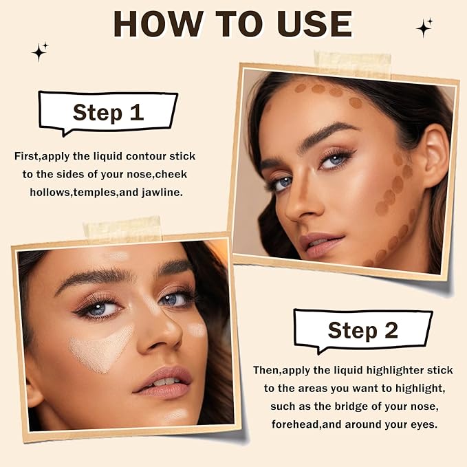 Cool Toned Contour Stick and Liquid Highlighter Makeup Stick,Lightweight Liquid Contour,Grey Cream Bronzer for Sculpted Look,Hydrating and Nourishing (Cool Tone Contour + Highlight)