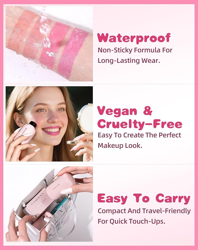 KIMUSE Jelly Cheek & Lip Tint, Watercolor Blush, Multi-Use Makeup, Tint for Cheeks, Lips & Eyes, Lightweight, Sheer & Buildable Color, Vegan Formula, Cruelty-Free