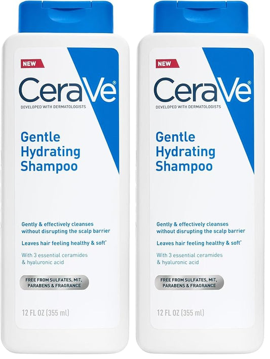 CeraVe Gentle Hydrating Shampoo, With Ceramides, Niacinamide & Hyaluronic Acid For Soft, Healthy Looking Hair & Scalp, Sulfate Free & Color Safe Shampoo, For All Hair Types, 12 Oz (Pack of 2)