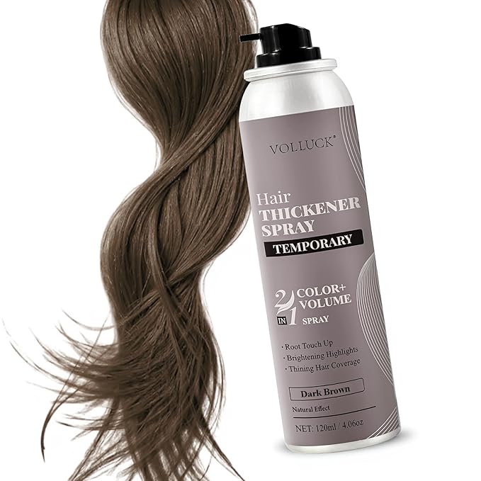 VOLLUCK Hair Thickening Fibers Spray, Temporary Colored Hair Thickener for Root Touch Up Spray, Grey Coverage Root Concealer for Women & Men, | Volumizing & Thickening | Light Brown
