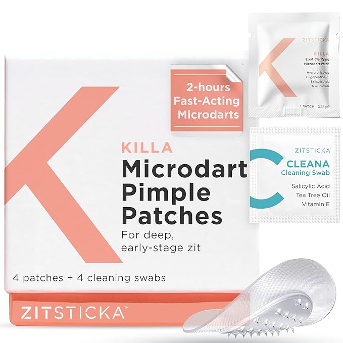ZitSticka Killa Acne Patches for Face - World's Most Potent Pimple Patch with Fast-Acting Microdarts - Starts Working within 2 Hours for Deep, Early-Stage Zits & Blemish - 4 Count