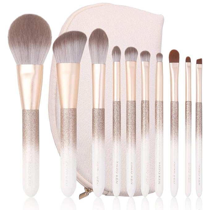 Natural Hair Makeup Brush Set Professional, Fox Hair Makeup Brushes Set with Case, Glitter Make up Brushes Set Professional, Natural Makeup Brushes, Natural Bristle Makeup Brush - ORRA, White