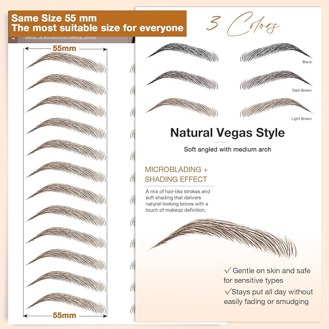 20 Sheets 240 Pairs Eyebrow Tattoo Sticker Waterproof 4D Hair-Like Natural Fake Tattoo Eyebrows Transfers Stickers Peel Off Brows Grooming Shaping Sticker in Natural Vegas Style,Light Brown