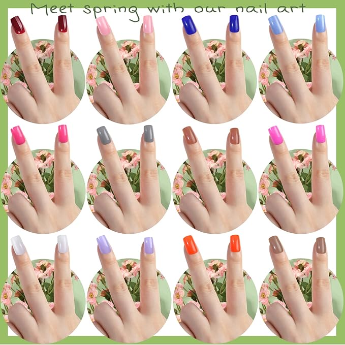 FANDAMEI 24 Colors Press on Nails Square, 24 Packs 576PCS Press on Nails Medium Glossy, Lightweight Natural Fake Nails Full Cover, False Nails with Glue, Short Square Acrylic