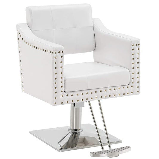 BarberPub Salon Chair for Hair Stylist, Hydraulic Barber Styling Chair, Beauty Spa Equipment 8813 (6" Seat Height Adjustment) (White)