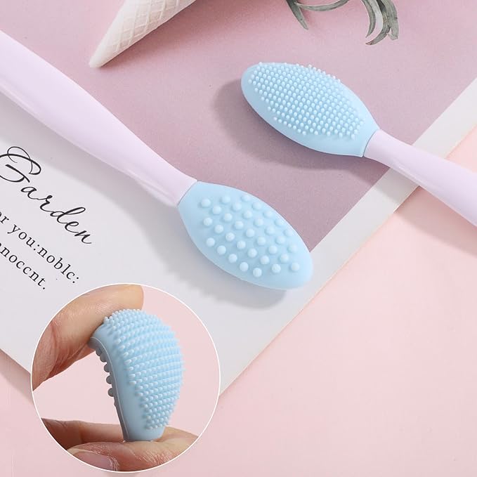 9 PCS Lip Scrub Brush, Double-Sided Lip Scrubber Exfoliator Silicone Lip Brush Tool for Men Women, Lip Lightening for Dark Lips- 3 Colors