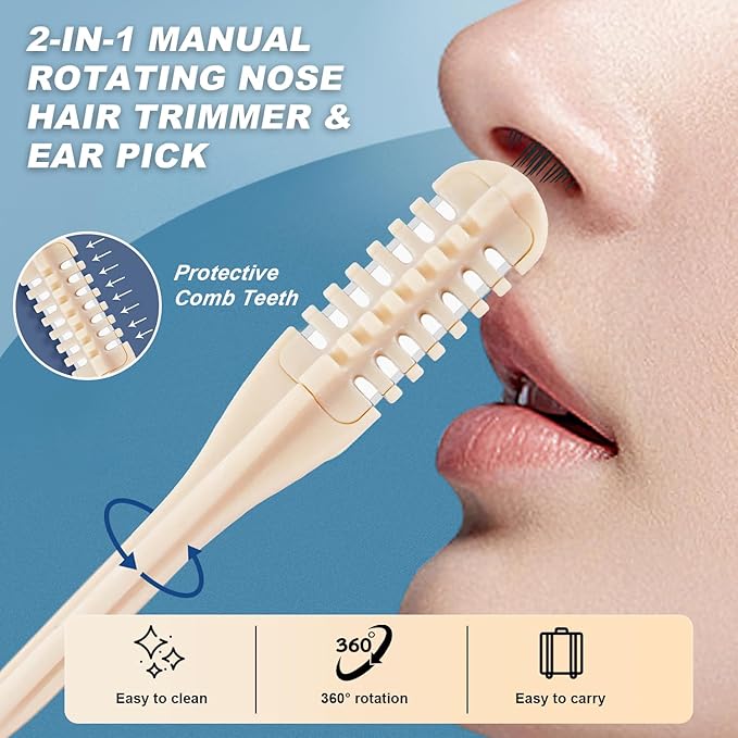 10PCS Nasal Hair Cutter, 2 in 1 Noses Hairs Knife with Earpick, 360° Rotating Nostril Hair Removal Tool, Portable Double Sided Nostril Hairs Remover Tool for Men Women Travel Essentials (Beige)