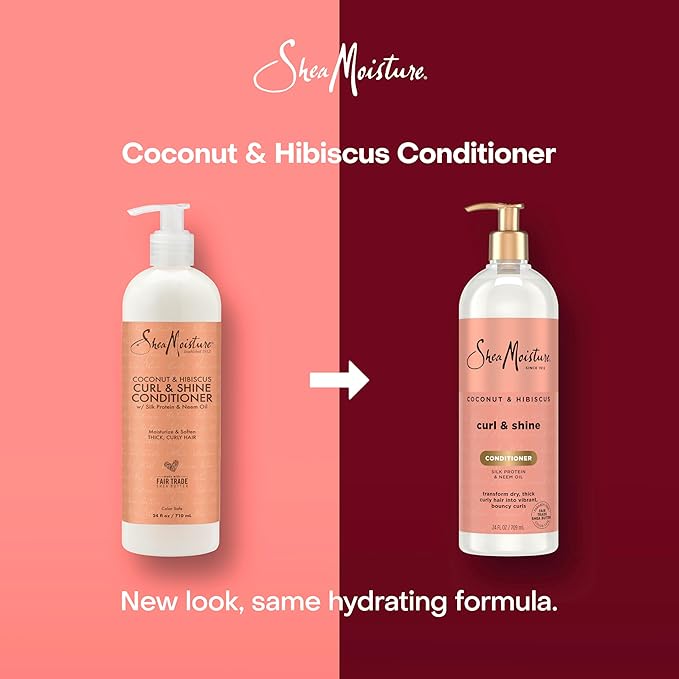 Shea Moisture Curl & Shine Conditioner Coconut & Hibiscus, for Thick, Curly Hair, to Moisturize & Soften, 24 oz